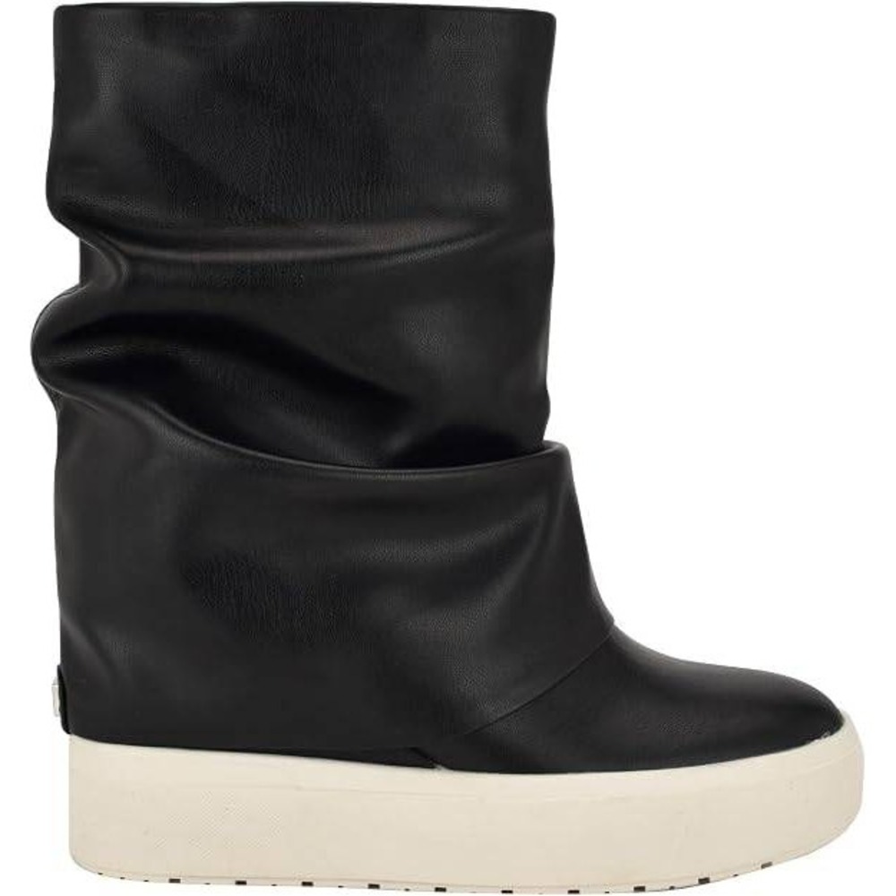 Guess Guinna Black Faux Leather Fold Over Wedge Sneaker Boots Womens 8.5 M New